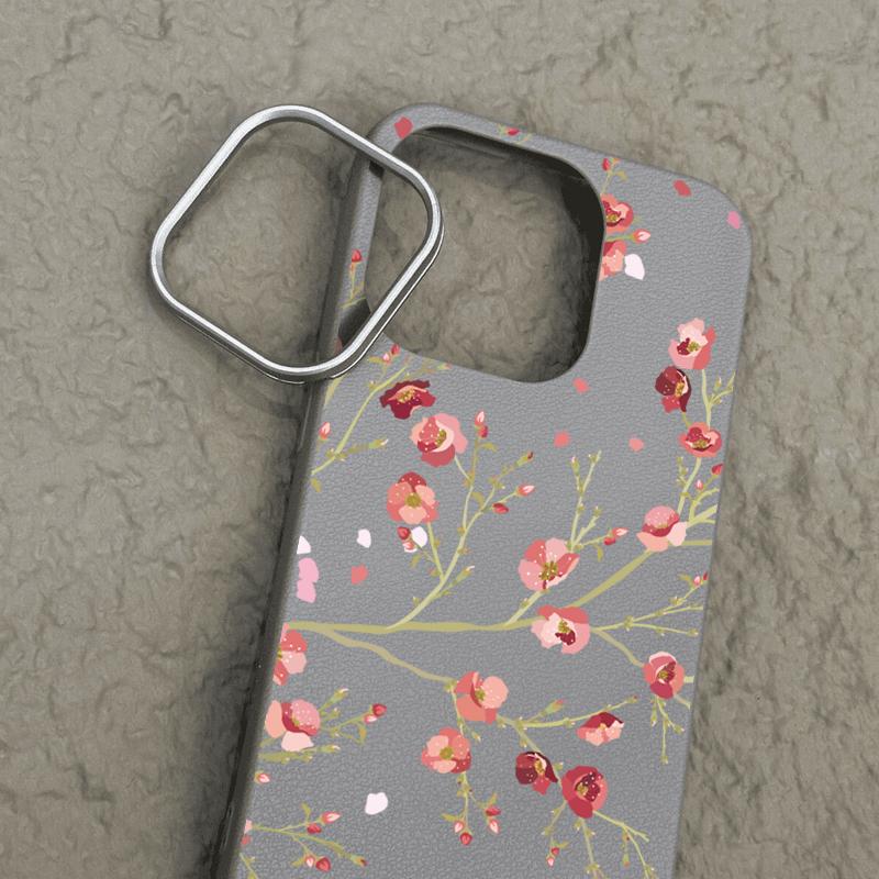 Shockproof Soft Tpu Peach Blossom Pattern Phone Case for iPhone 16 Pro 15 14 Plus 13 12 Pro Max 11 Leather Texture Plain Color Slim Cover