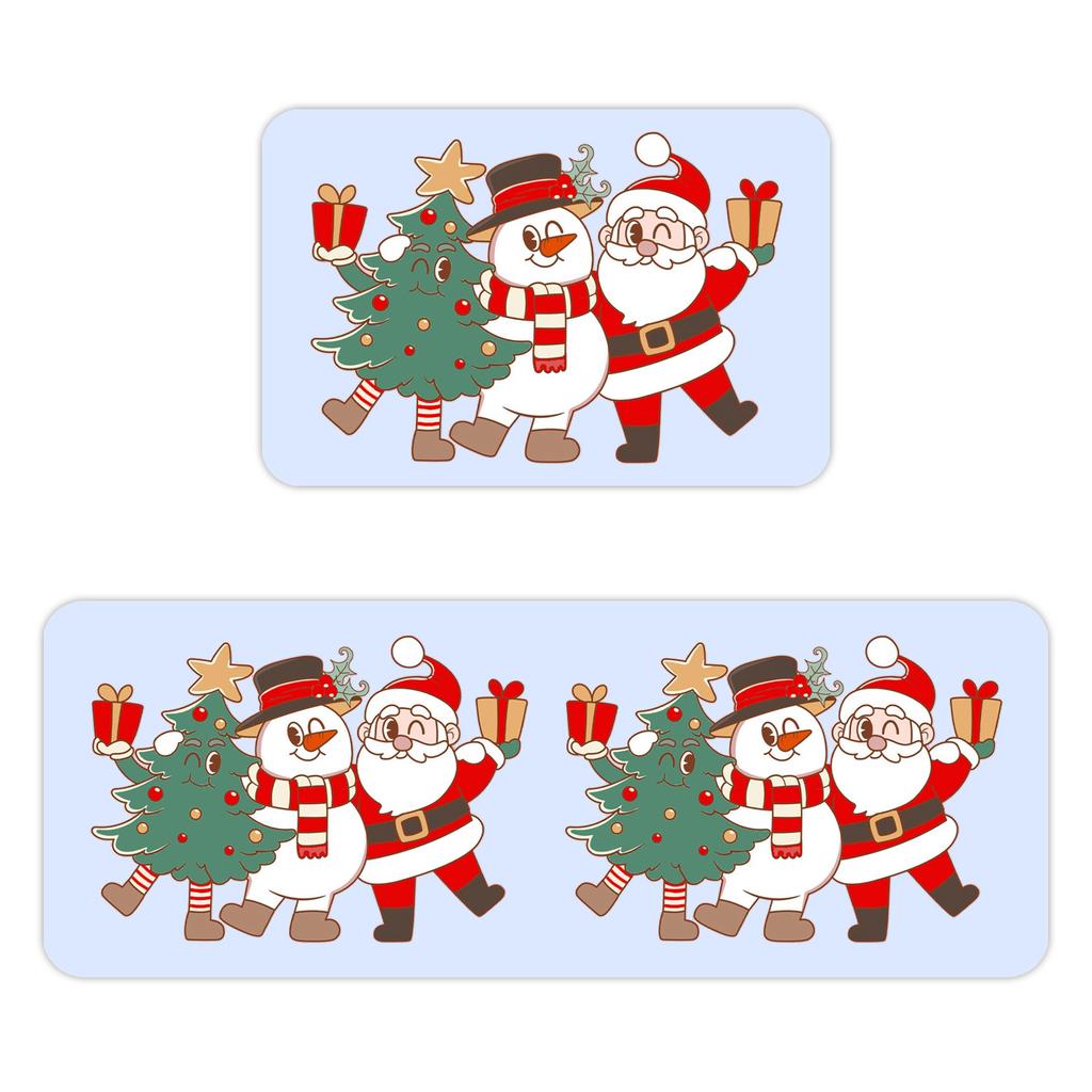 Christmas Kitchen Anti-slip Mat Carpet Flannel Doormat Two-piece Set