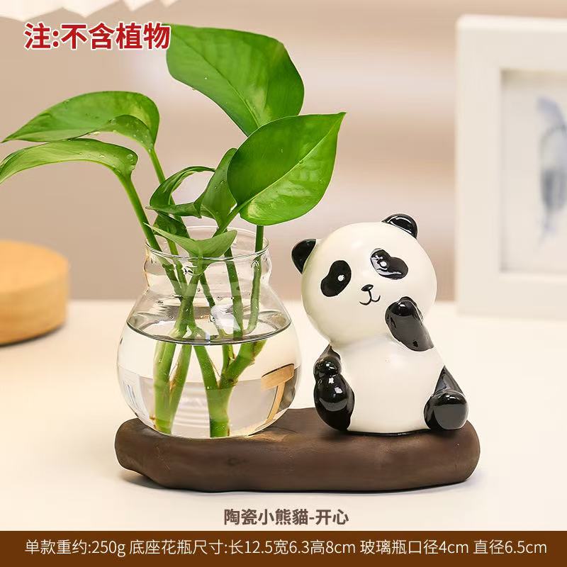 Cute Rabbit Hydroponic Plant Vases Transparent Glass Vase Tabletop Decoration Aquatic Flower Bottle with Wooden Base