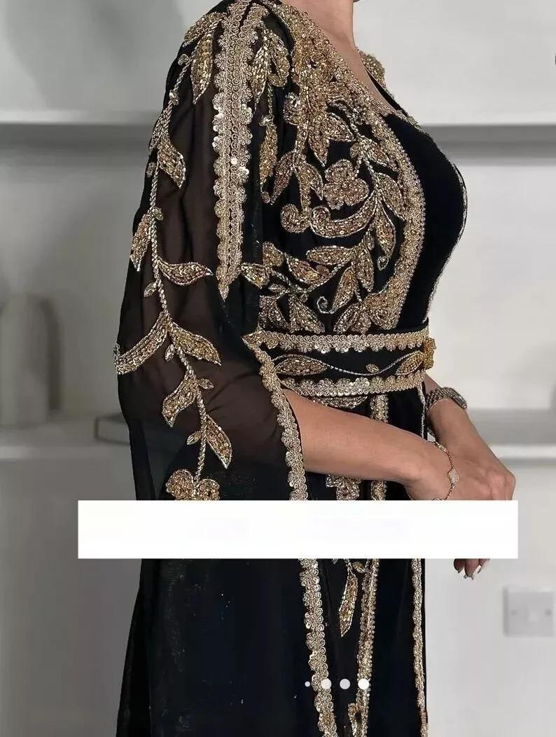 

ЧЕРНЫЙ стильный жоржет, новый марокканский кафтан из Дубая, Абая Фараша, длинное платье M чёрный