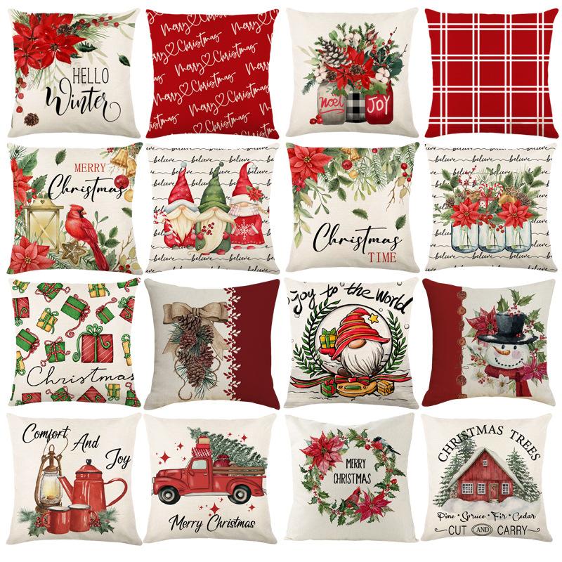 Christmas linen pillow cover sofa living room holiday decoration printed nap pillow