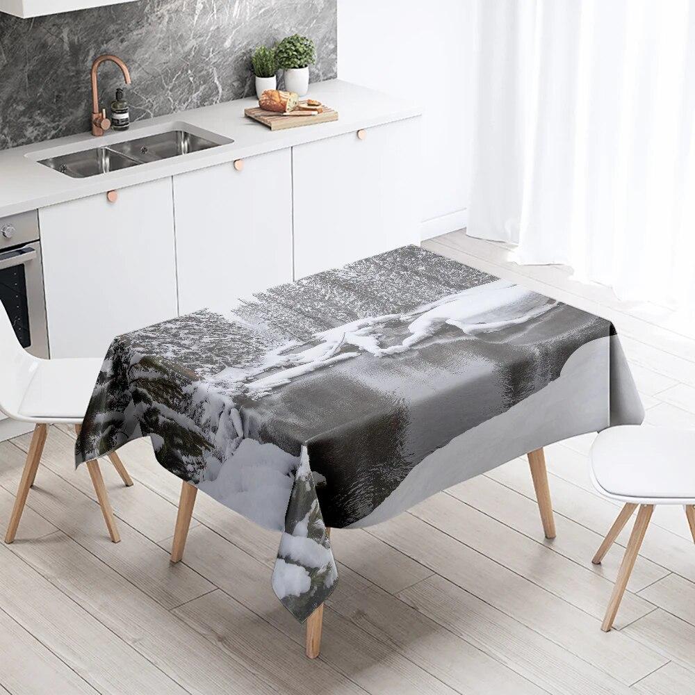 Winter Snow Tablecloth Beautiful  Anti-fouling Waterproof Rectangular Kitchen Table Home Decoration