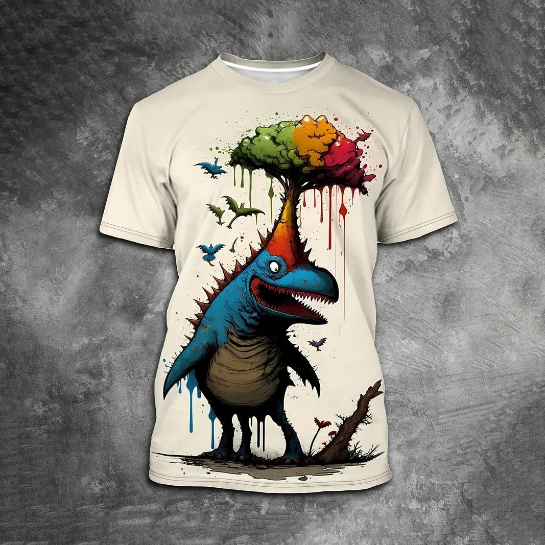 

Летняя мужская футболка, повседневная футболка с коротким рукавом, мультяшный принт с животными, 3D футболка, уличная мода, спортивная рубашка, мужская одежда больших размеров 3XL