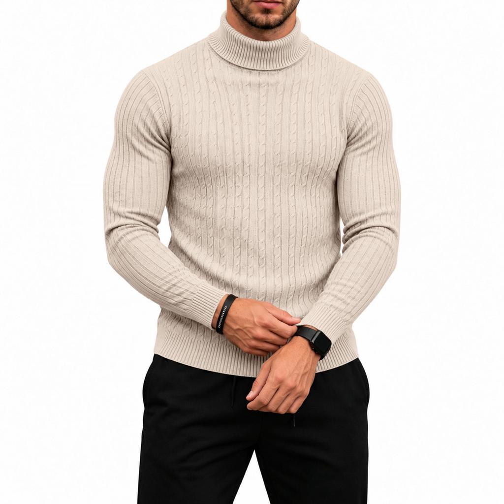 Men's Cable Knit Turtleneck Sweater Long Sleeve Warm Pullover for Fall Winter