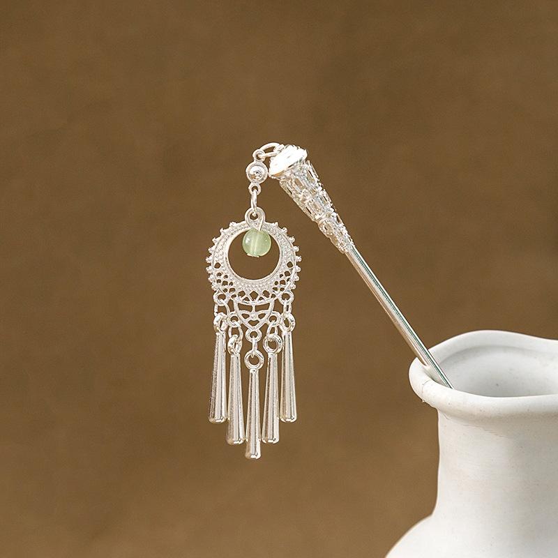 Hairpin Hollow Feather Fringed Hairpin, Ethnic Feng Shui Drop-Shaped Oil Dripping Hairpin Hanfu Disc Hair Accessories
