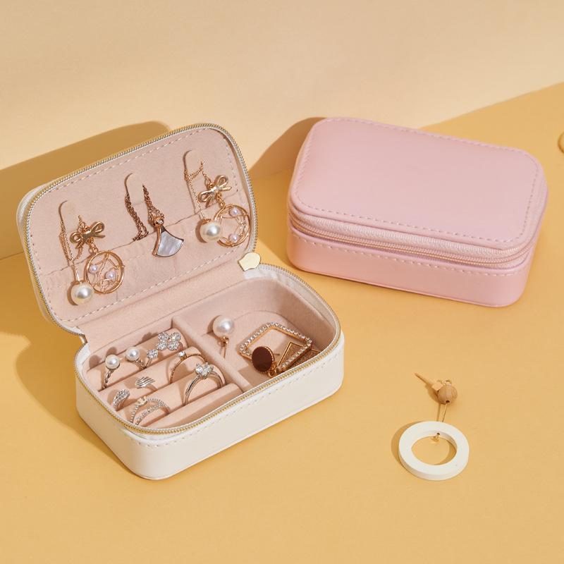 Compact Leather Travel Jewelry Organizer - Portable Mini Storage Box