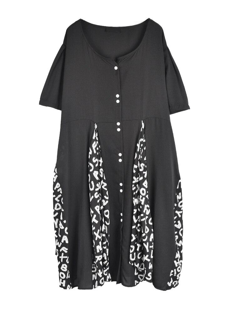 Xitao Lockeres Freizeitkleid mit kontrastfarbenem Buchstabendruck und Saum für Damen GJ0007