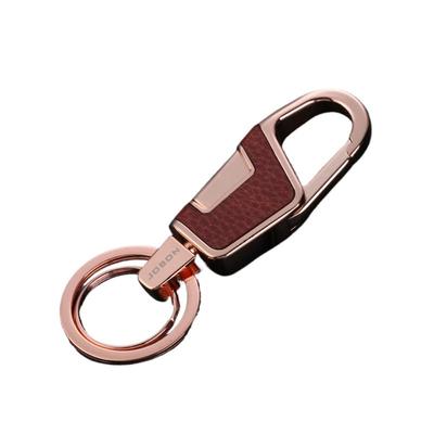 Rockyu Keychain, Men's, Women's, Car Key Ring, Zinc Alloy, Leather-like Design, Double Ring, Silver, Black, Gold, Simple, Stylish, Present, Gold