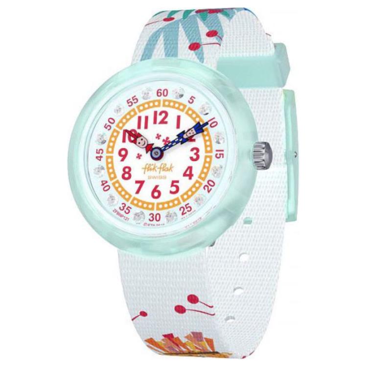Swatch Flik Flak Quartz Movement 30m Water Resistant Kids Watch 32mm White Dial Plastic Case Fabric Strap Kids watches ZFBNP127