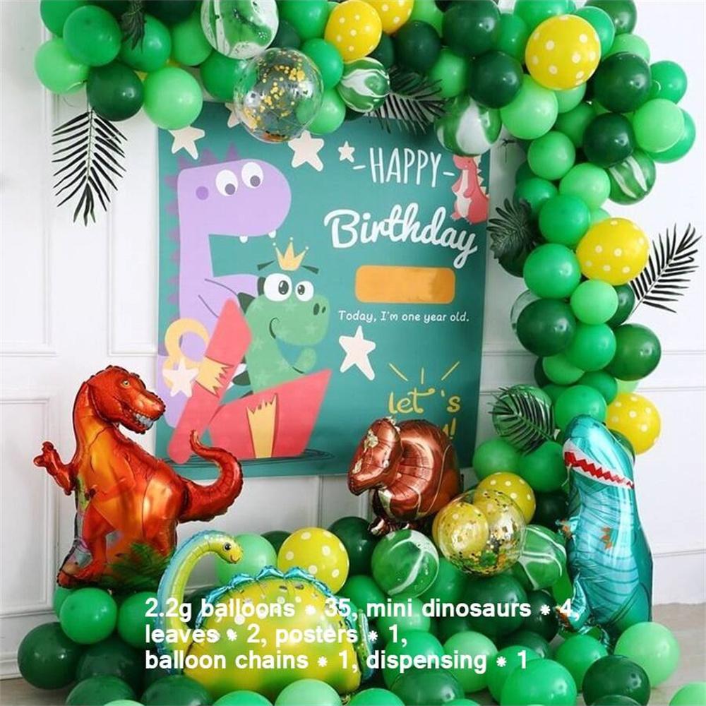 35Pcs Pink/Green Large Balloons Pearl Latex Balloons Gold Confetti Dinosaur Balloons for Birthday Weddings Party Decorations
