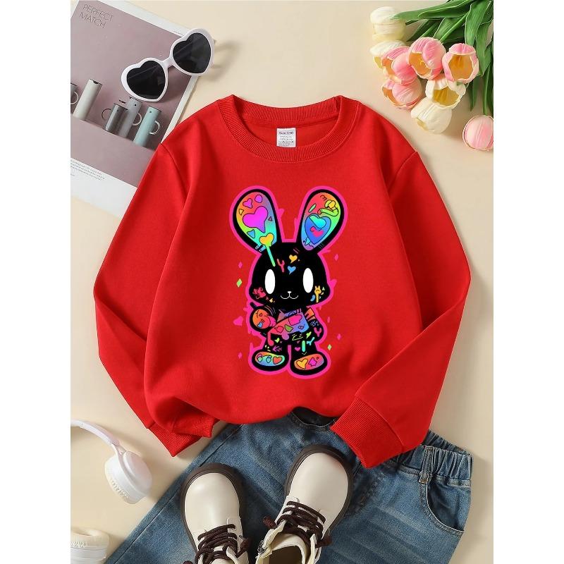 Unisex Crewneck Sweatshirt - Colorful Bunny With Hearts And Symbols , Machine Washable, Spring And Autumn, Sportswear And Casual Wear