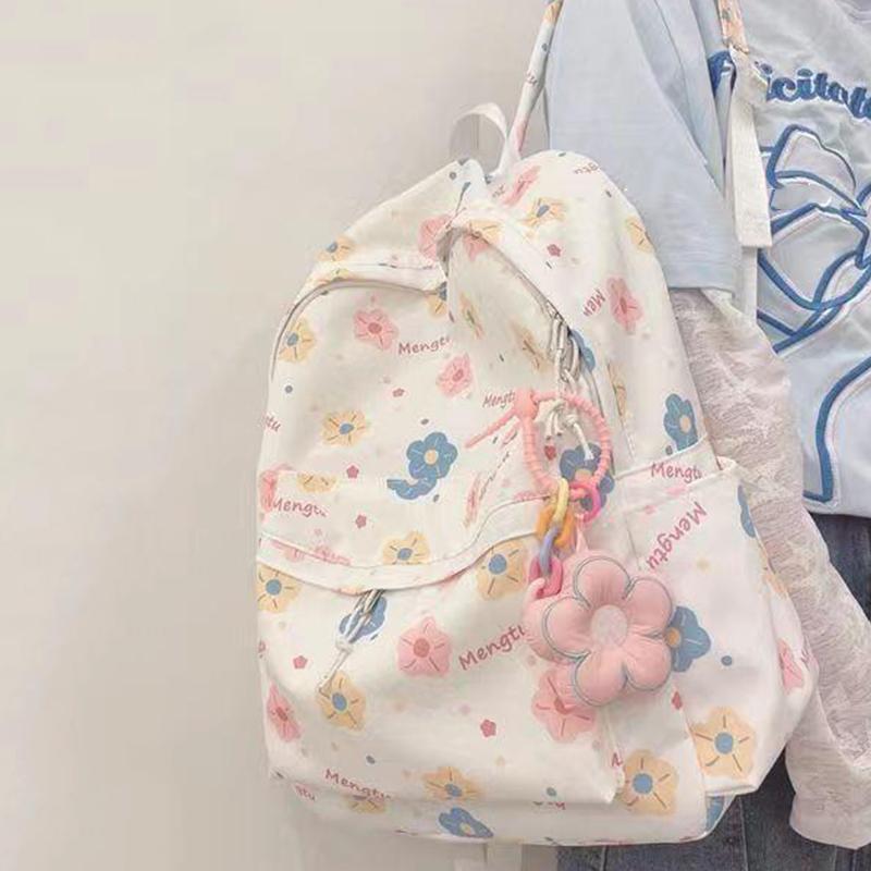 Kawaii Cartoon Backpack For Women Funny Large Capacity School Shoulder Bag Nylon Handbag Student Anti-theft Rucksack