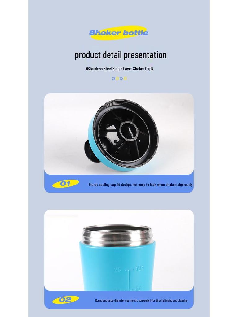 Single-Layer Stainless Steel Shaker Bottle for Protein Shakes and Smoothies - Large Capacity Sports Water Bottle