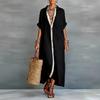 2026 Spring Women's Color-block Cotton Linen Shirt Dress