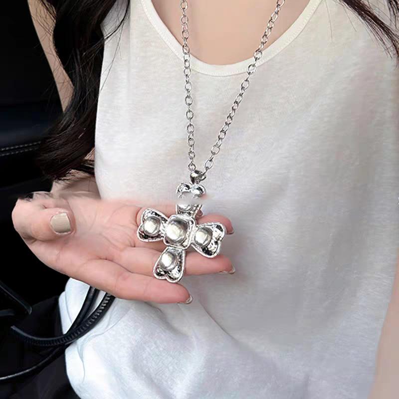 Colier Pandantiv Cruce Metalică Rășină Galbenă Transparentă Stil Retro Lanț Gât Pentru Femei Bărbați Cuplu