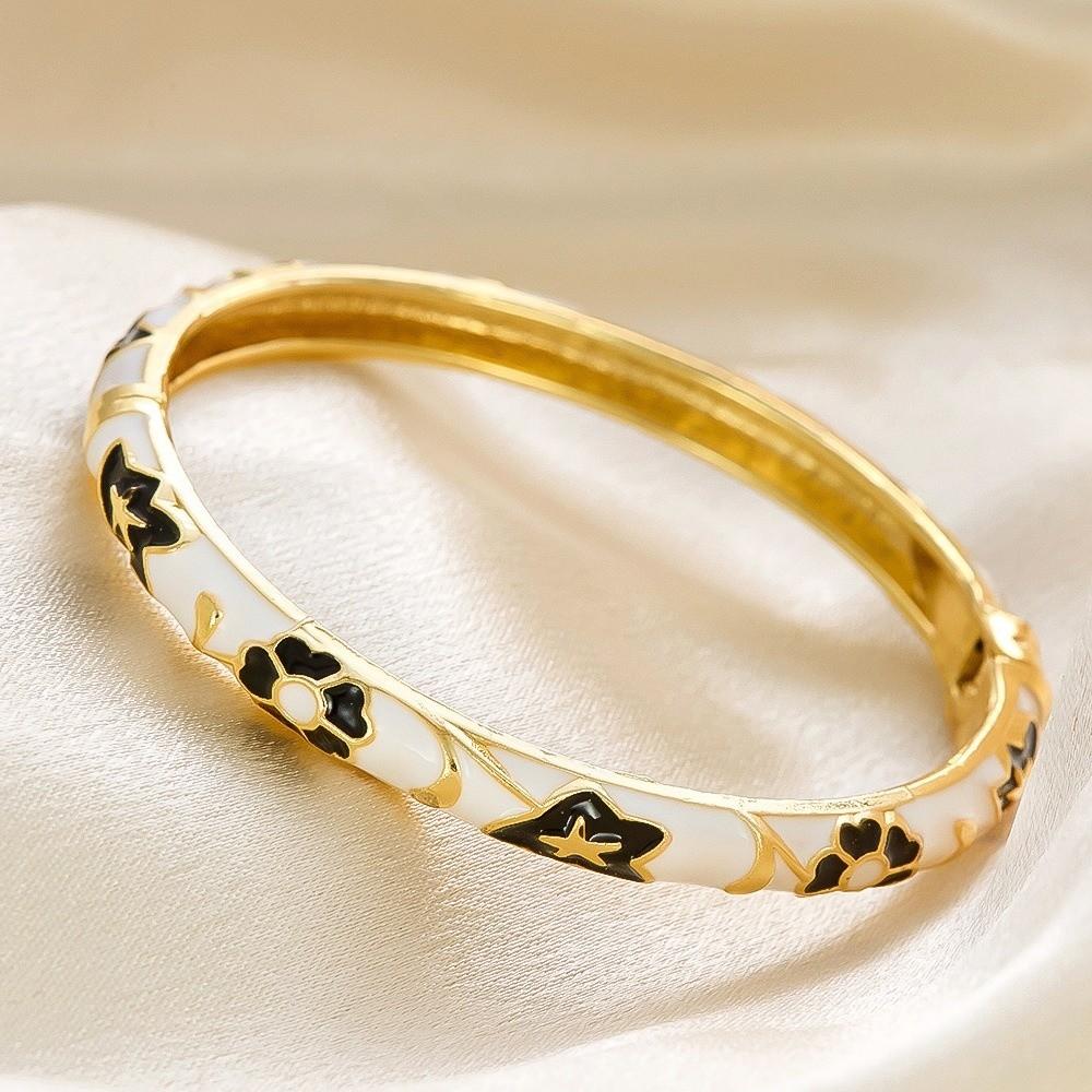 Enamel Colorful Flower Bangle Traditional Women's Hand Bracelet Gifts for Women Girl