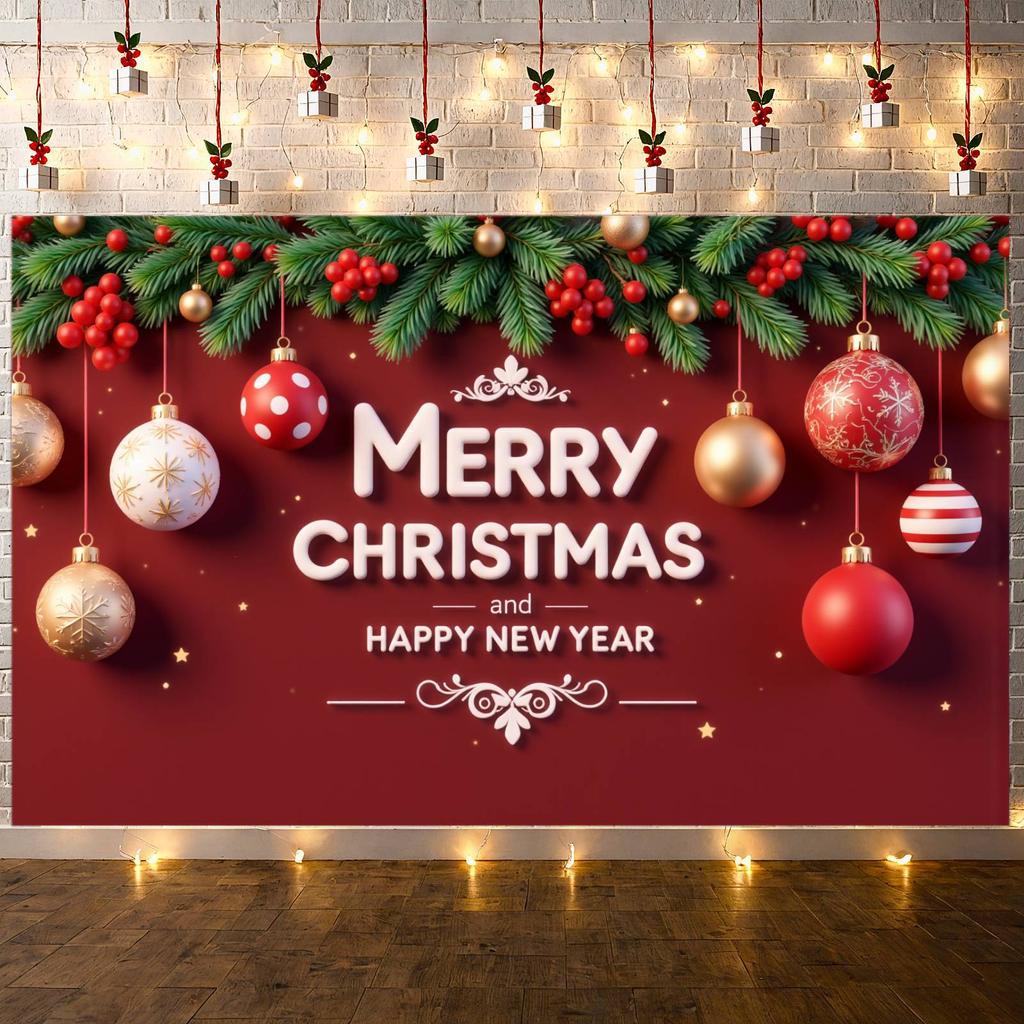 Merry Christmas Banner Gold Accent Holiday Decor Banner Festive Banner Decorative Ball For New Year Celebration New Year's Eve