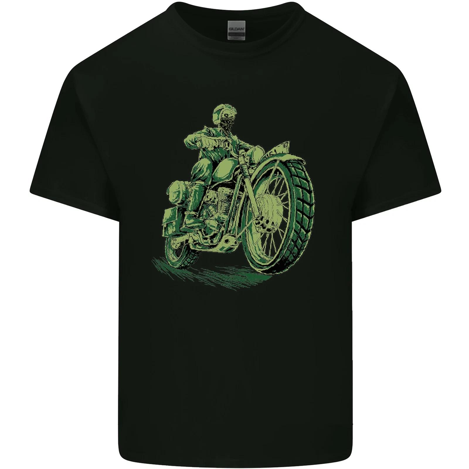 Biker Green Cafe Racer Motorbike Motorcycle Kids T-Shirt Childrens XL