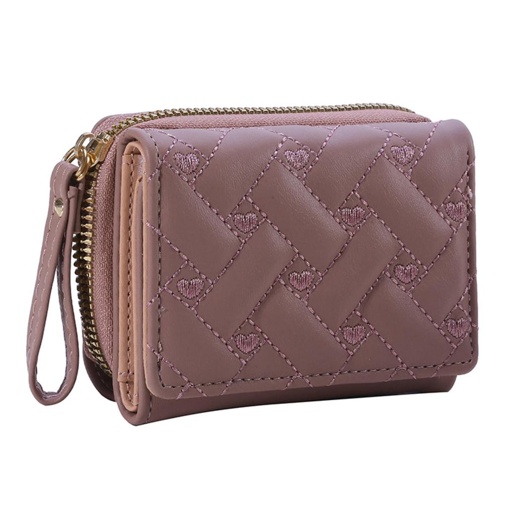 Women's Short Embroidered Love Zero Wallet Zipper Buckle Large Capacity Card Bag Versatile Fashion Simple
