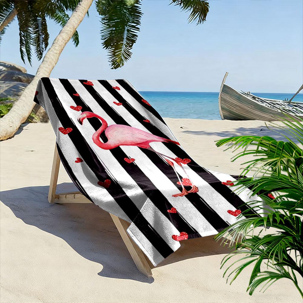 Pink Flamingo Heart Stripes A must-have beach towel for beach travel