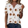 Women's Casual Floral Print V-Neck Short Sleeve Button T-Shirt