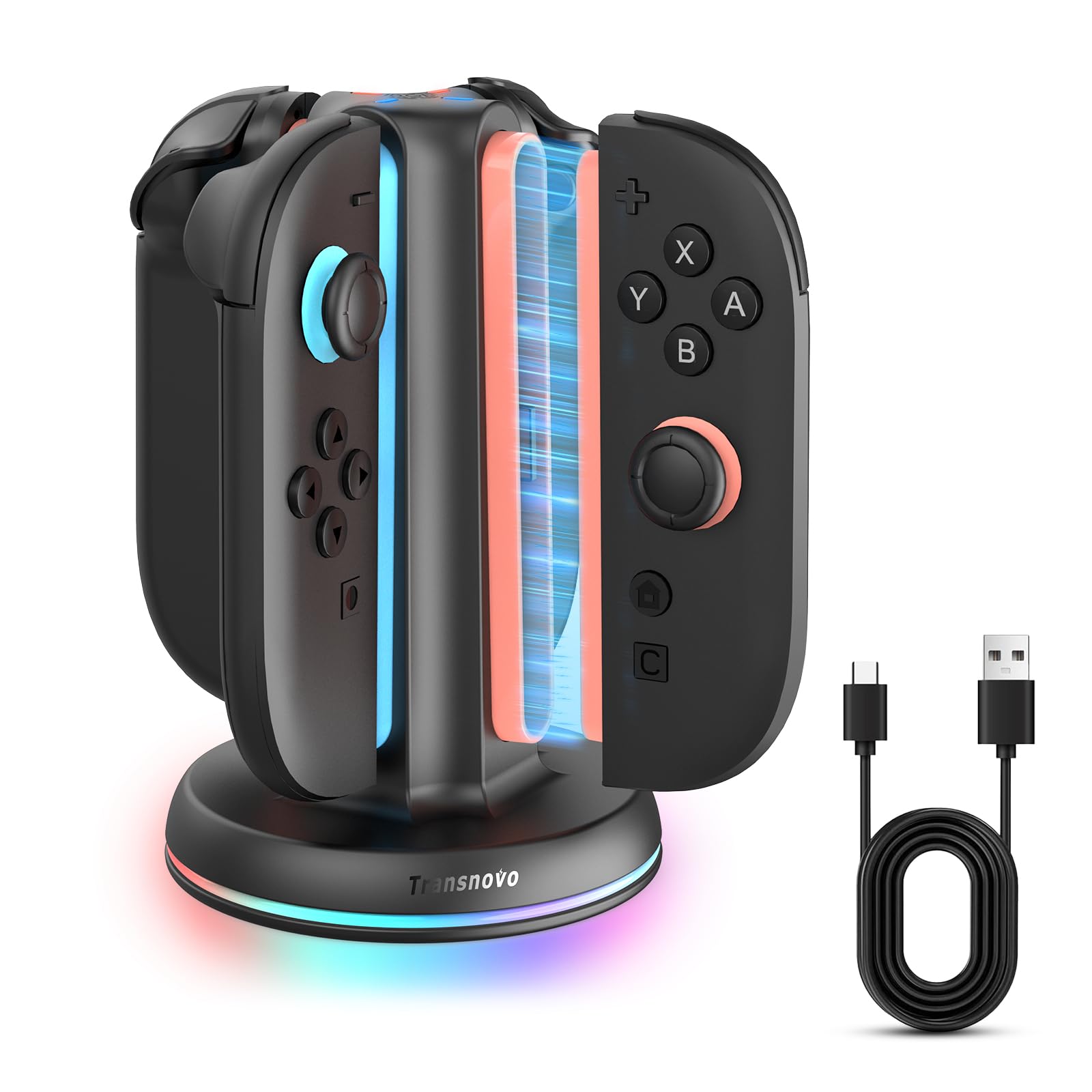 

в Transnovo Switch 2 4 в 1 Подставка для быстрой зарядки для контроллера Nintendo Switch LED 9 RGB кабель Японская инструкция Черный [Новинка 2025] Зарядное устройство Joy-Con, чёрный