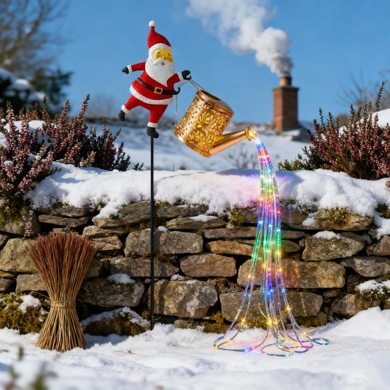 Solar Christmas Decorations Santa Claus Kettle Light Outdoor Festive Lantern Waterproof Metal Garden Light for Yard Patio Lawn Pathway