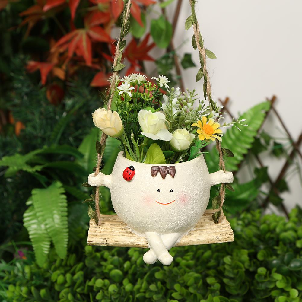 Rocking Chair/Swing Face Planter Pot Lovely Resin Head Pots Cute Succulent Planter Garden Supplies for Indoor Home Hanging Decor