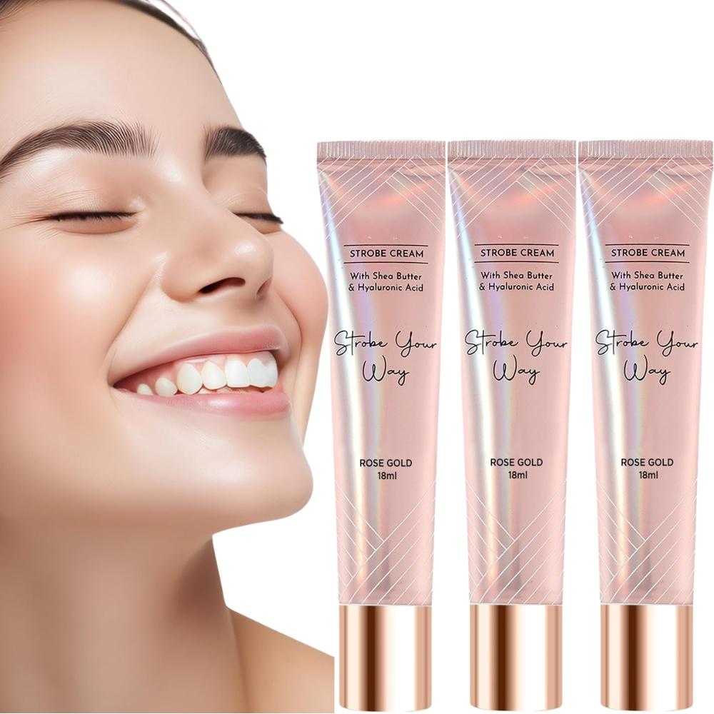 Strobe Cream Mini- Rose Gold 18ml | Primer + Highlighter + Moisturizer | Shea Butter & Hyaluronic Acid | Intense Hydration 3Pcs 18ml