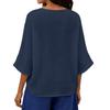 Women's Color Loose Casual Cotton Linen V-neck Fashionable Mid Sleeved Shirt Top