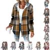 Women's Casual And Fashionable Large Plaid Pattern Patchwork Hooded Button Jacket