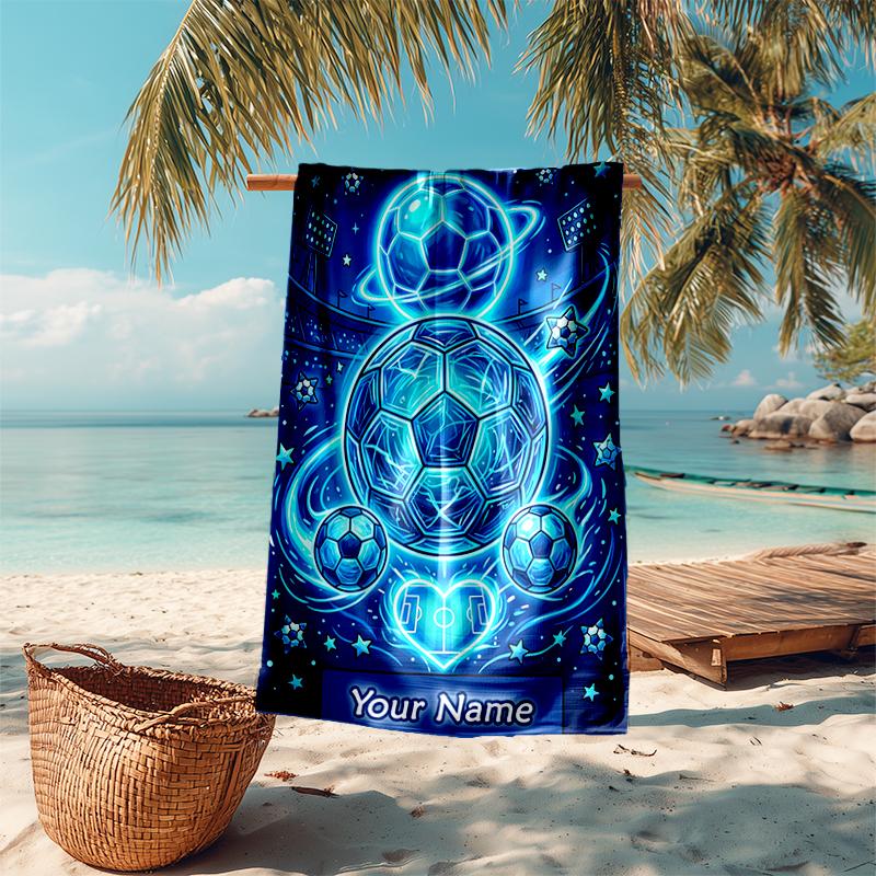 1PC Custom Name "Blue Soccer Dreams" Beach Towel Highly Absorbent And Sand-Resistant Towel for Swimming, Pool, Yoga, And Travel Lightweight