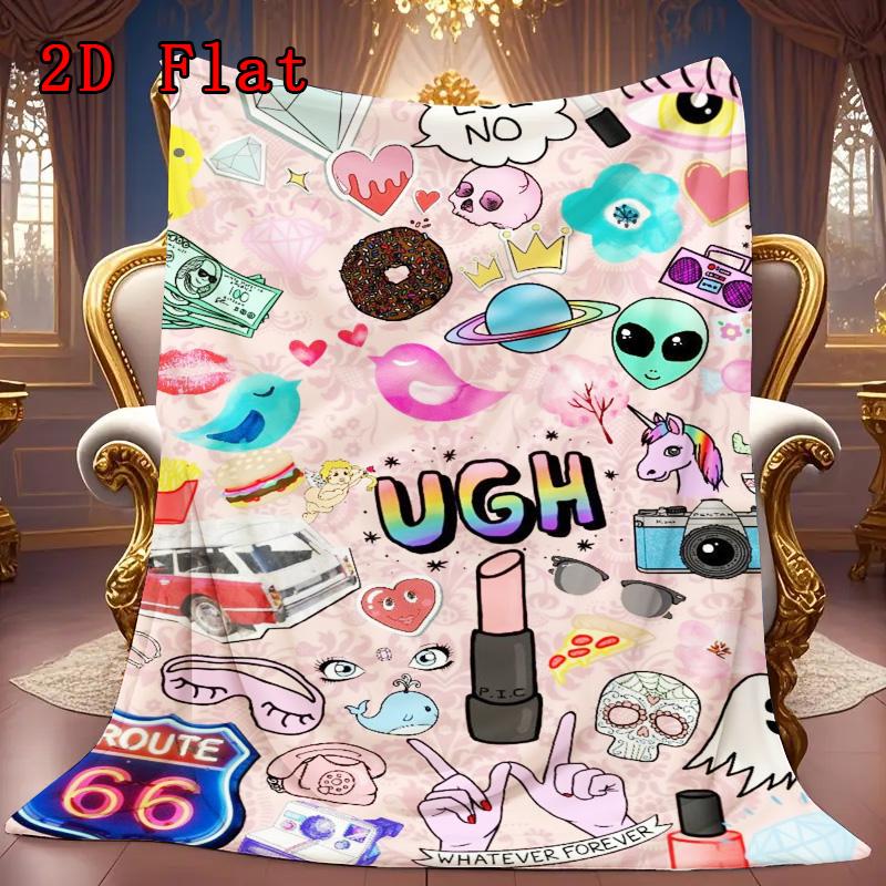 Stylish Graffiti 2D Flat Pattern Flannel Blanket High quality All Seasons Warmth and Comfort Perfect for Christmas Gifts.MMT0918496