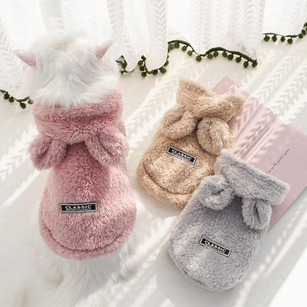 Rabbit Ear Hooded Dog Clothes Warm Fleece Pet Apparel Soft Winter Wear Cat Dog Outfit Universal Sizing Lightweight Warmth