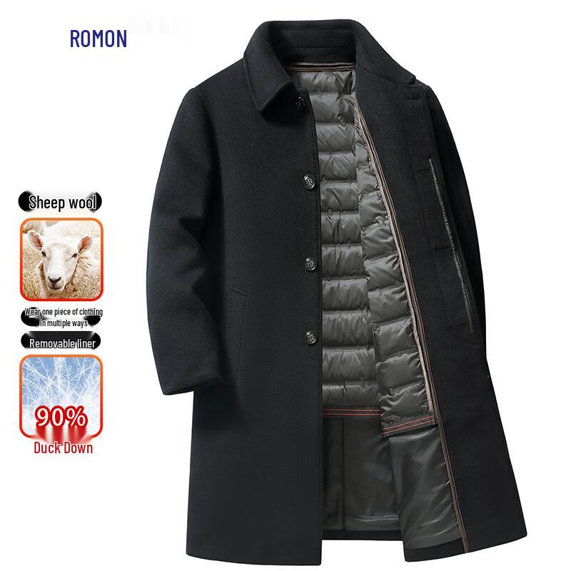 

Romon Men s Mid-Length 3-in-1 Wool Blend Down Coat 190