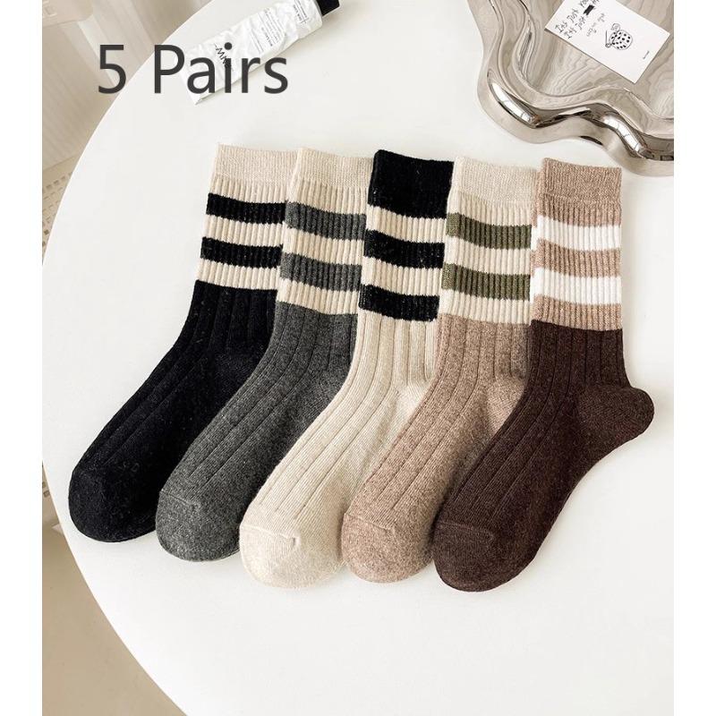 

5 пар женских осенне-зимних новых теплых модных ретро полосатых гольфов 5 Pairs