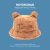 Cute Bear Leopard Print Ears Plush Fisherman Hat Children Winter Versatile Students Thickened Hairball Thermal Basin Hat Tide