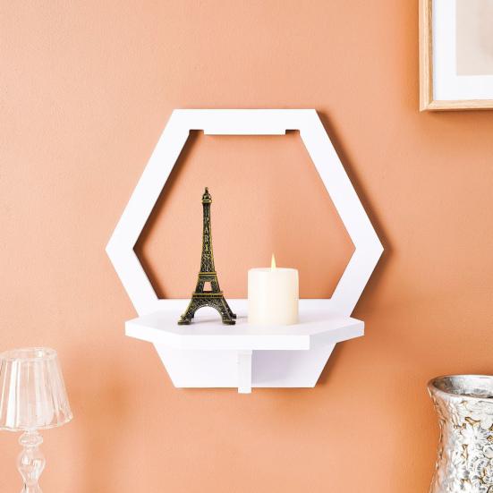 White Square Wall Floating Shelf Round Hexagon Flower Shape Wall Mount Display Shelf
