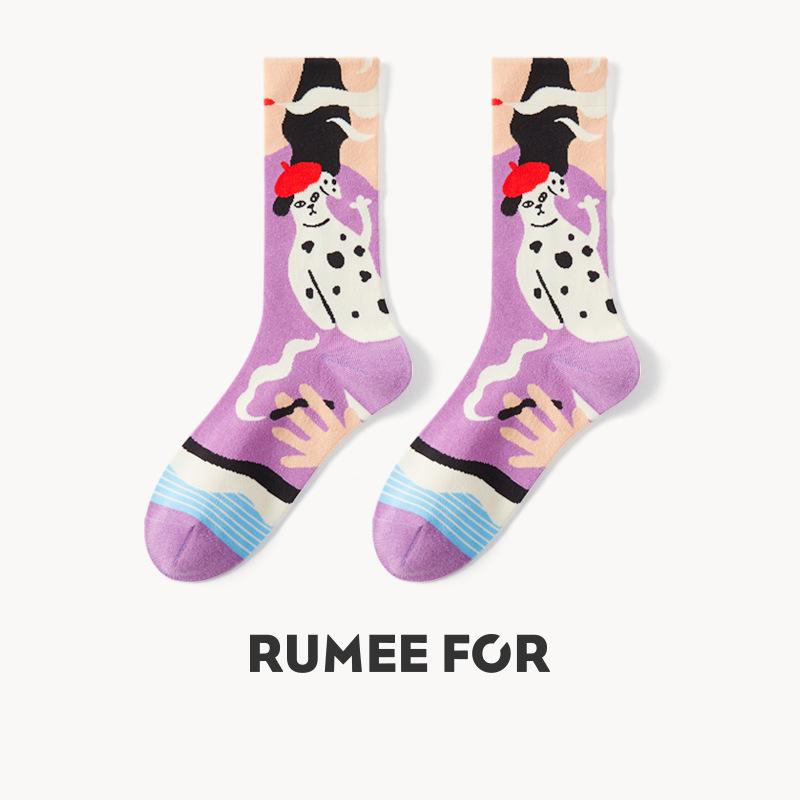 Hirsch Ölgemälde Mid-Calf Damen Socken - Trendige gekämmte Baumwolle, Schweißabsorbierend, Dopamin-Stil