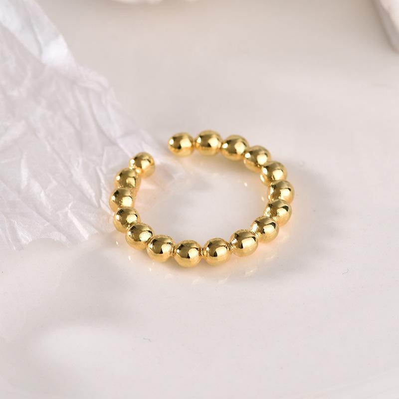 Chic Minimalist Geometric Irregular Oval Open Ring With Bead Detail Elegant Office Lady Fashion Jewelry For Women
