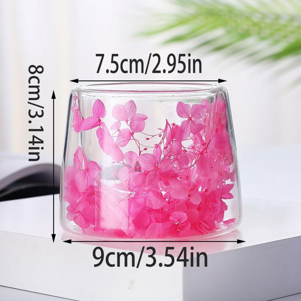 Inspired Double-Layer Glass Cup with Dried Flowers - Ideal for Coffee, Milk, Juice, or Water