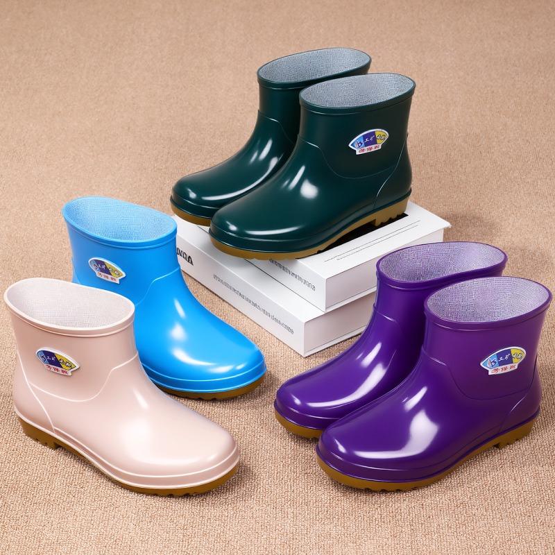 Rain shoes adult beef tendon sole velvet rain boots fashionable waterproof shoes women's nonslip midtube overshoes keep warm in rainy days