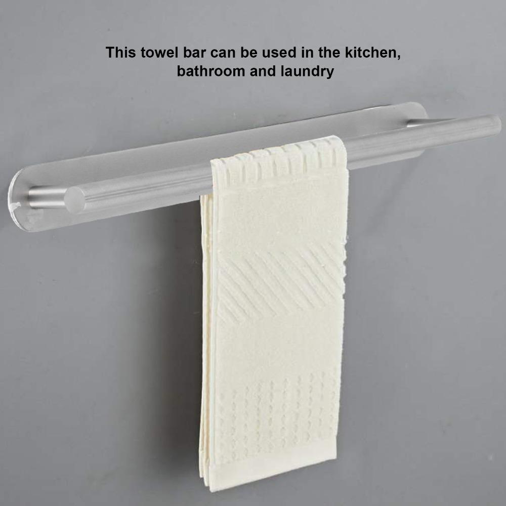 304 Stainless Steel Towel Rack Single Rod Wall Mount Towel Hanger Brushed Silver Finish No‑Drill Adhesive Installation Towel Bar