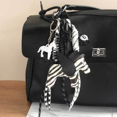 Department of Cute Leather Little Pegasus Pendant Pony Black Eight Braided Rope Keychain High-end Bag Hanging Very Complicated DIY