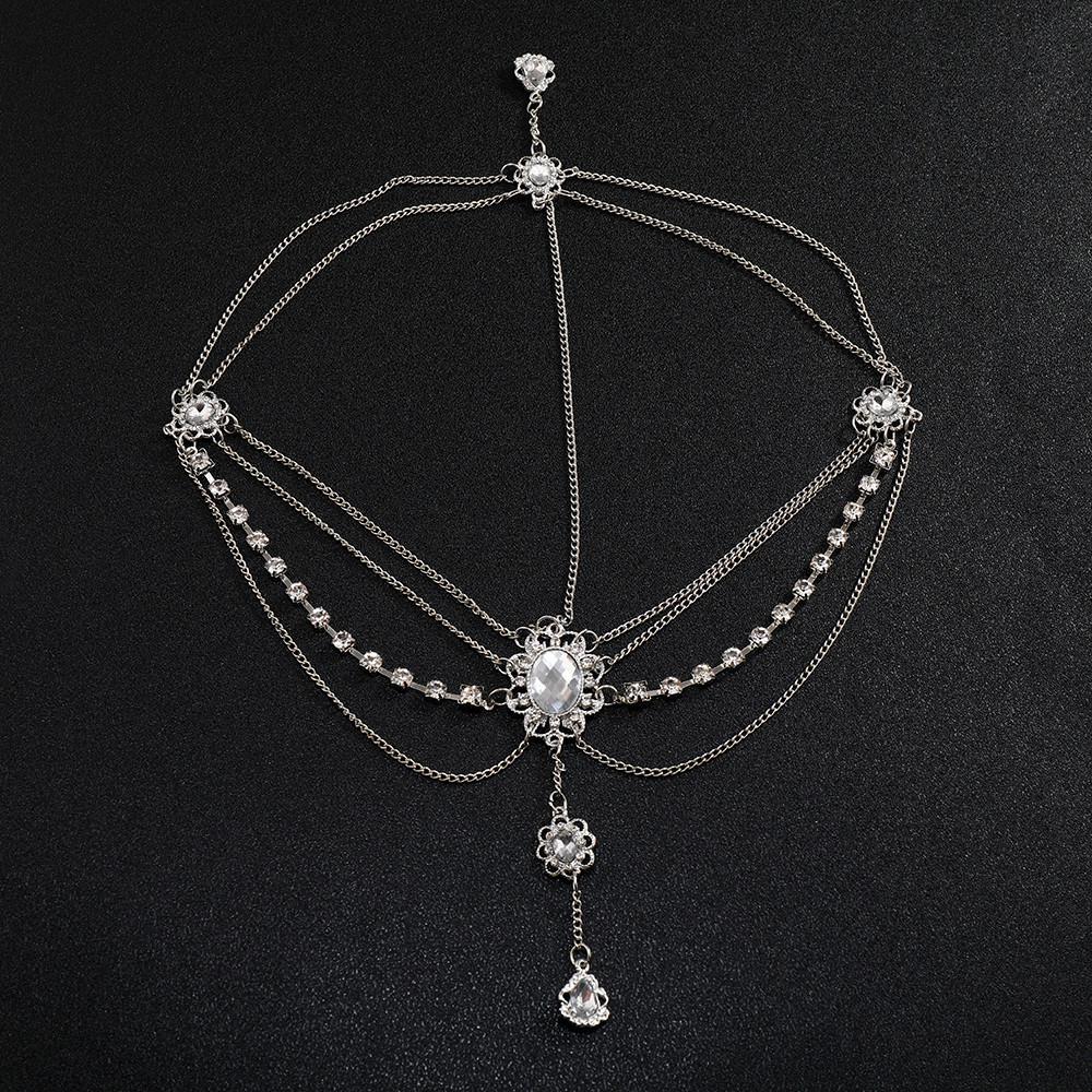 And Rhinestone Elegant Multi Layer Chain Design Women Silver Jewelry Headwear