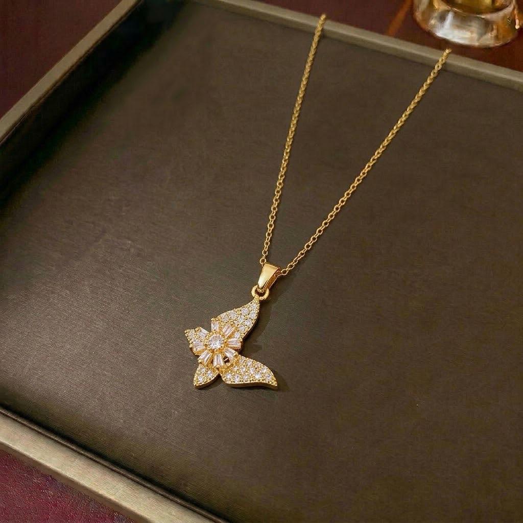 Women's European & American Style Windmill Pendant Necklace Set - Titanium Steel Floral Design