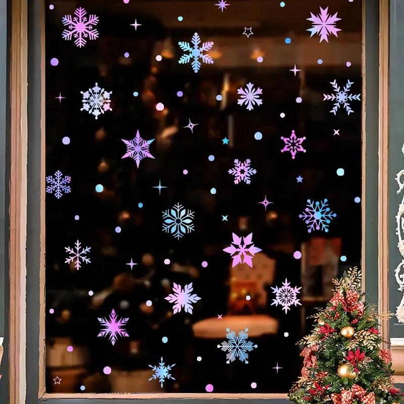 3Sheets Glow In The Dark Snowflake Window Stickers DIY Car Luminous PVC Decal Christmas Home Wall Decoration New Year Party Gift