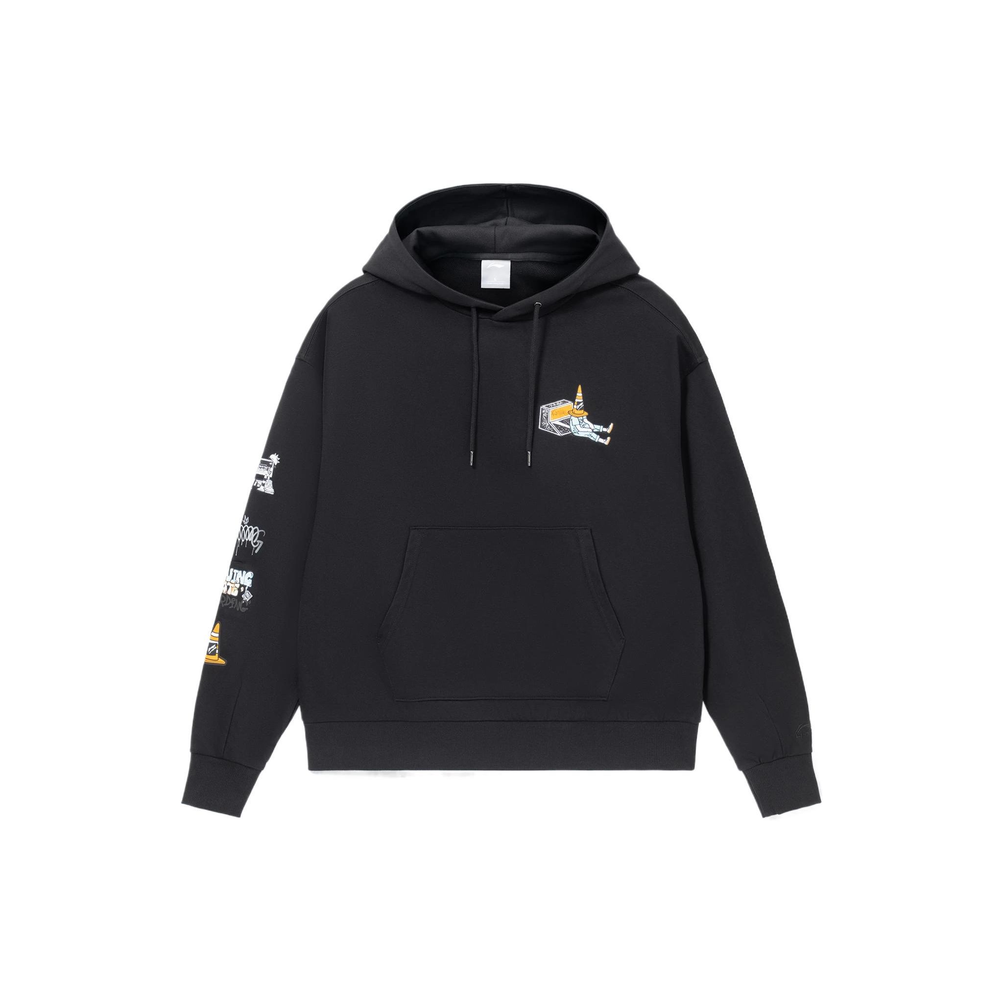 Li-Ning Skateboard Series Funny Pattern Pullover Hoodie Black Unisex AWDS177-4 L