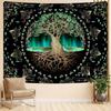 2D Tree of Life Tapestry with Northern Lights Black Background Wall Hanging