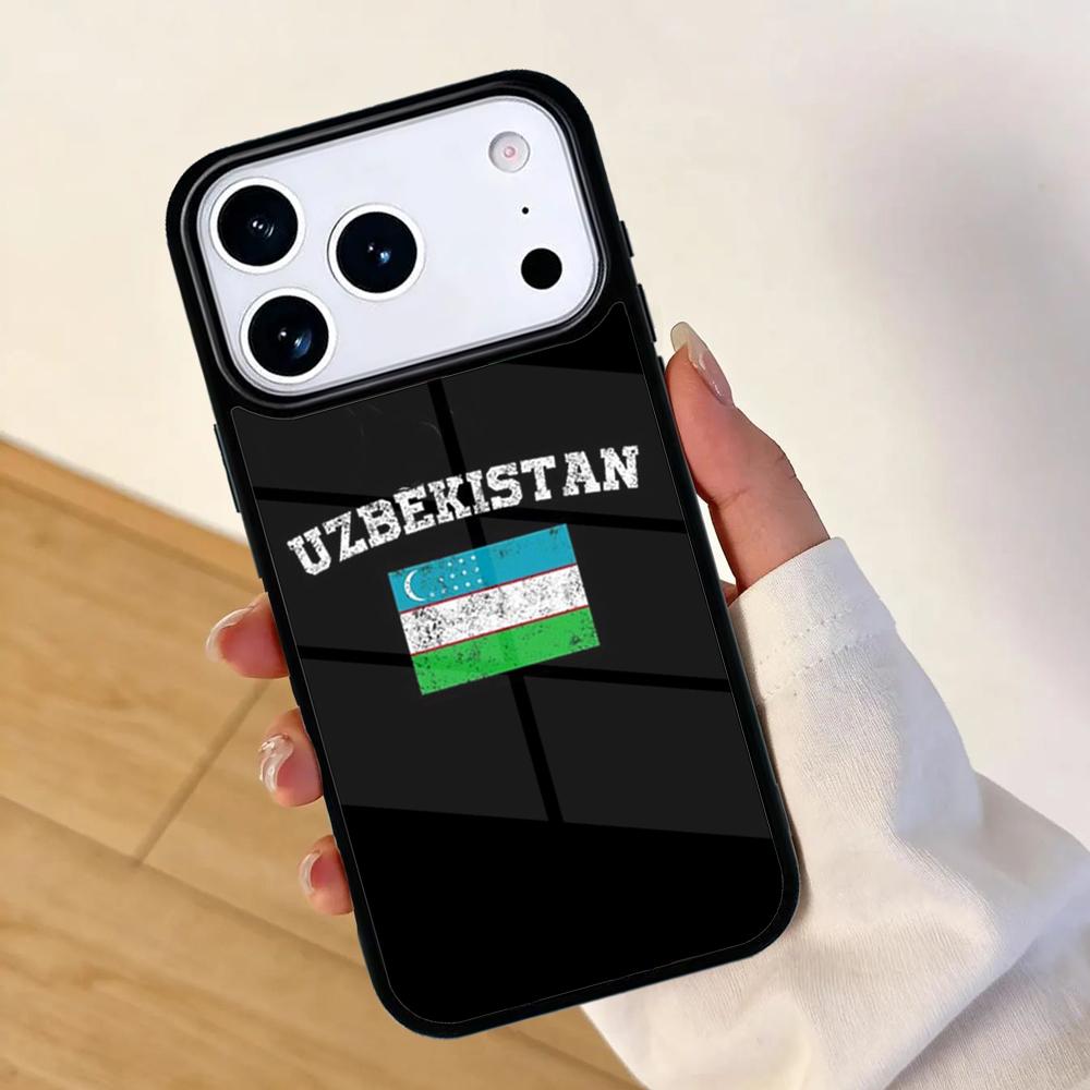 Uzbekistan Flag Coat Of Arms Phone Case For Apple iPhone 17 Air 16 Pro Max 15 Pro Max 14 13 12 11 Mini Back Cover